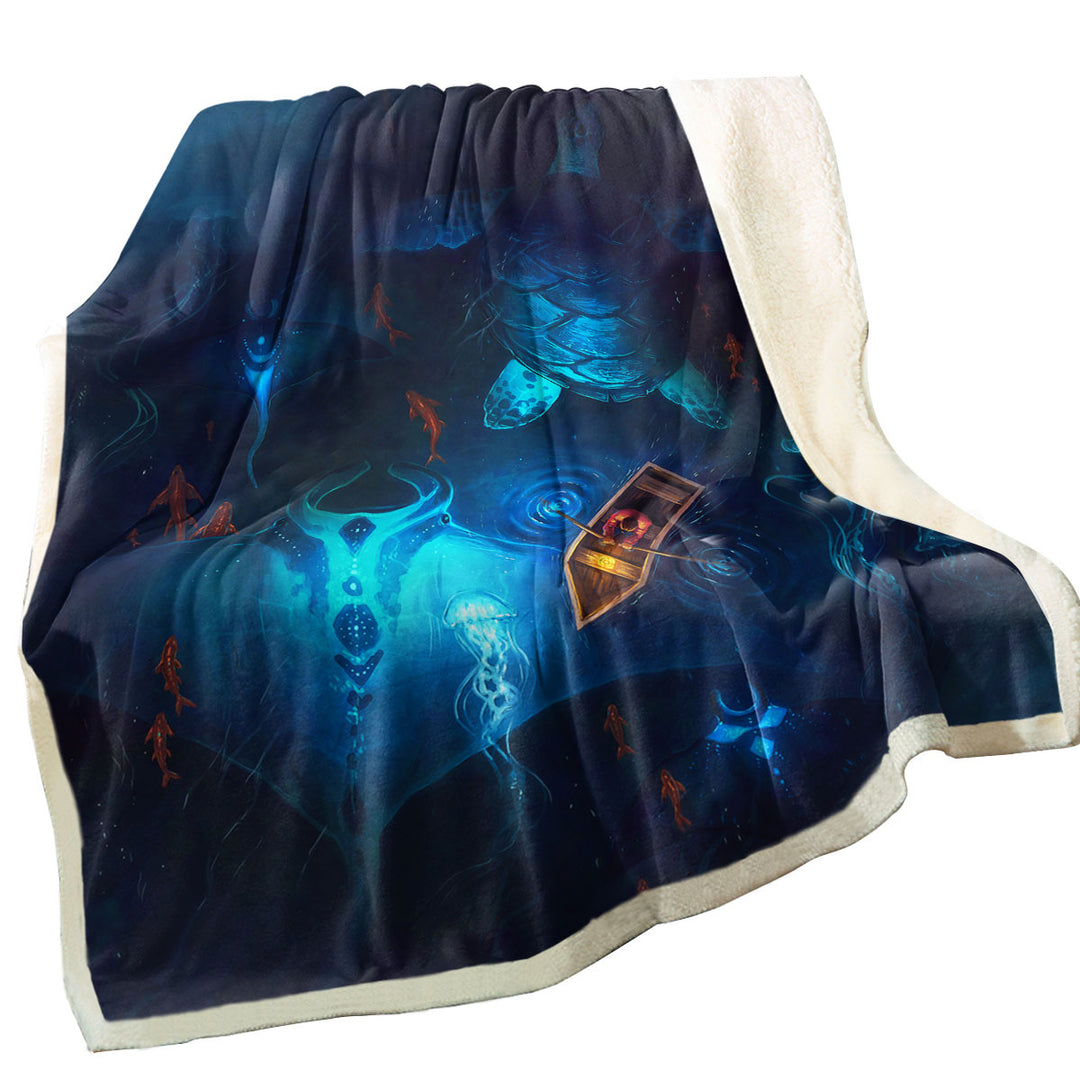 Unique Sofa Blankets Manta Ray Jellyfish Turtle Fish Night Boat Fishing