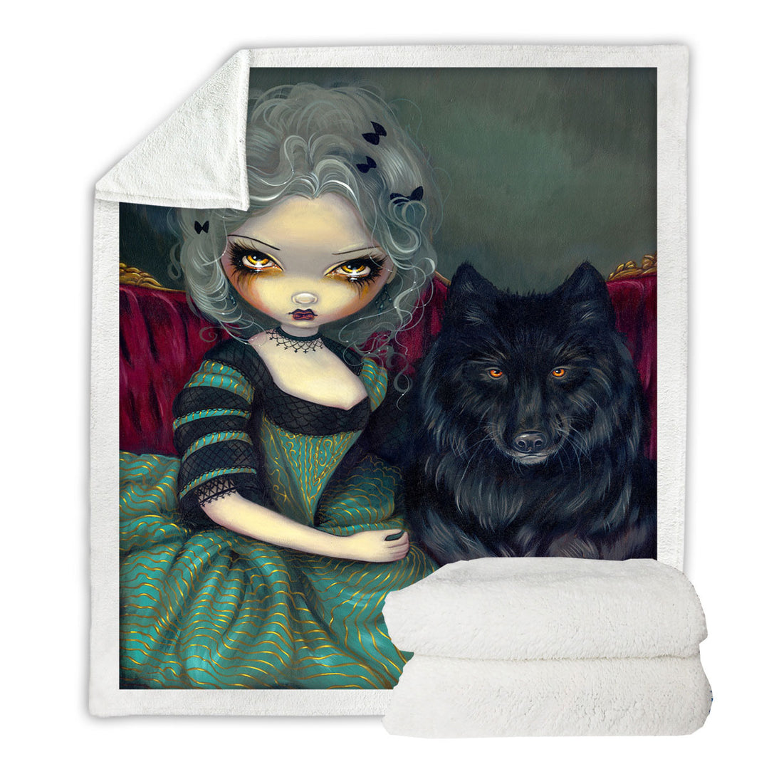 Unique Sofa Blankets with Loup Garou Beautiful Gothic Lady and Black Wolf