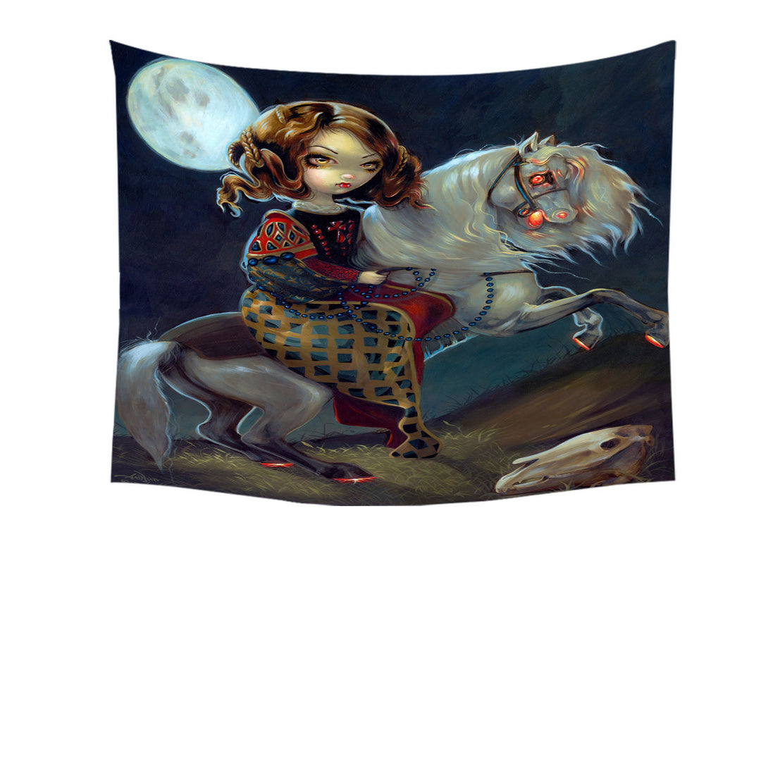 Unique Tapestry Vampire Maiden on Horse I Vampiri Notte a Cavalla