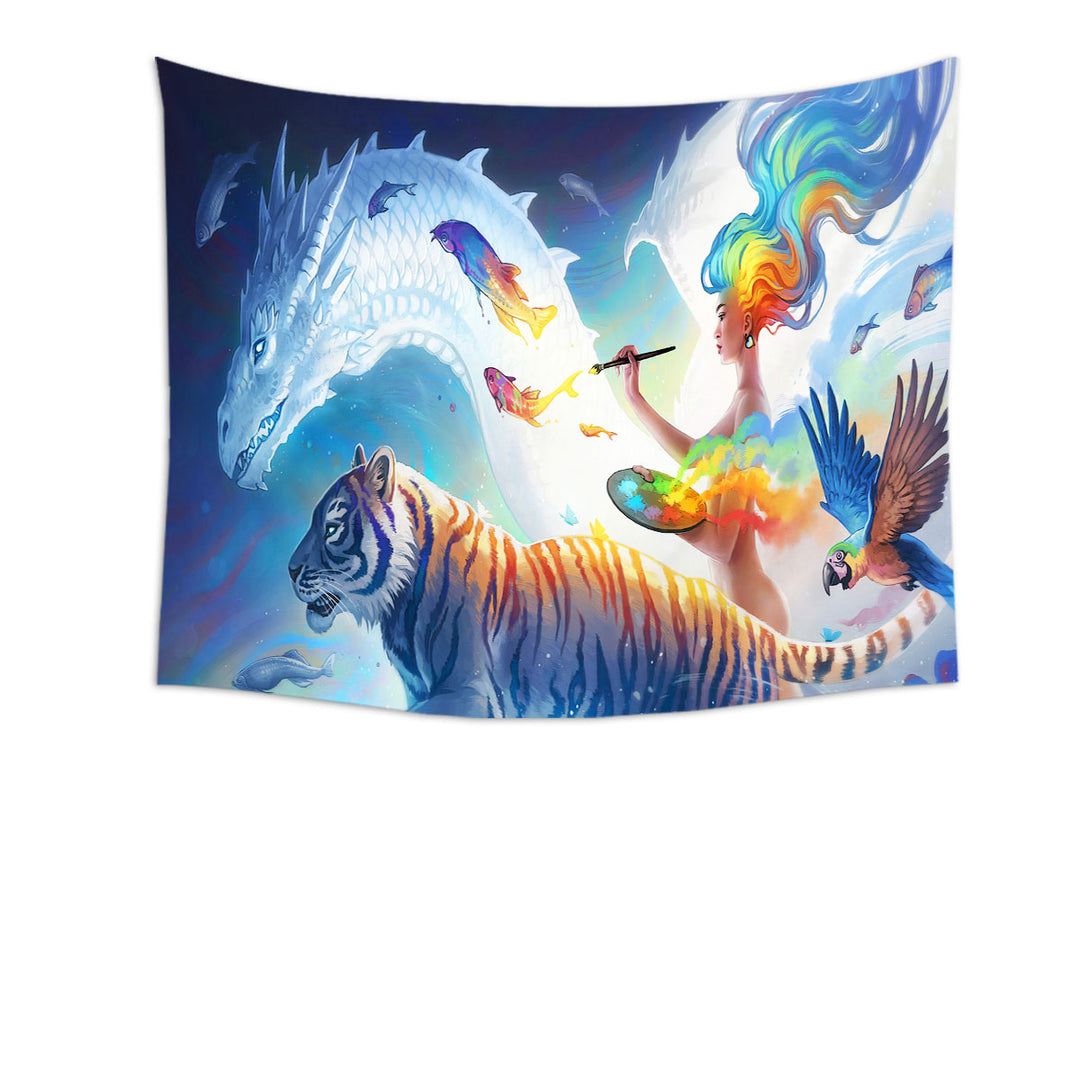 Unique Tapestry Wall Decor Tiger Fish Dragon Create Your World Fantasy Artist