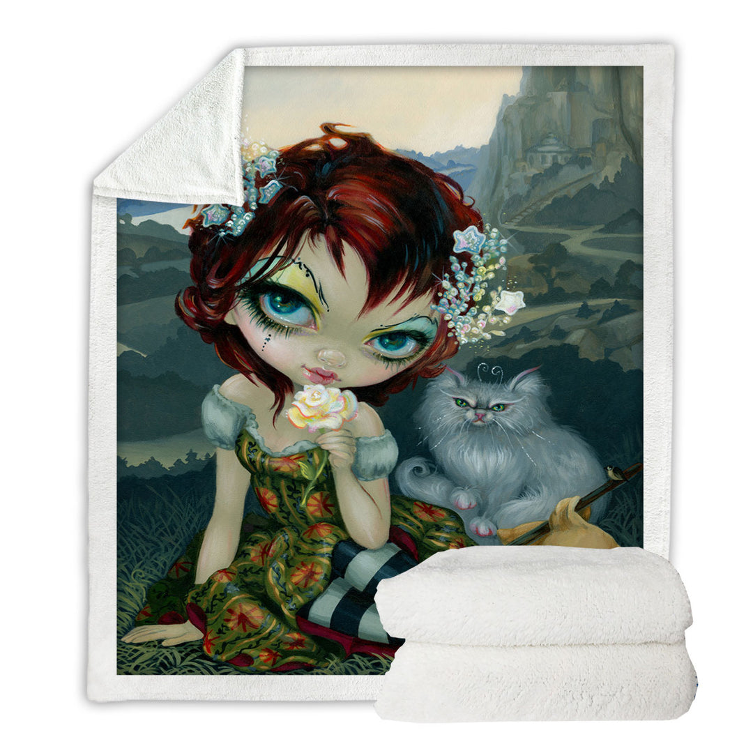 Unique Throw Blanket The Fool Card Beautiful Nomad and Her Cat