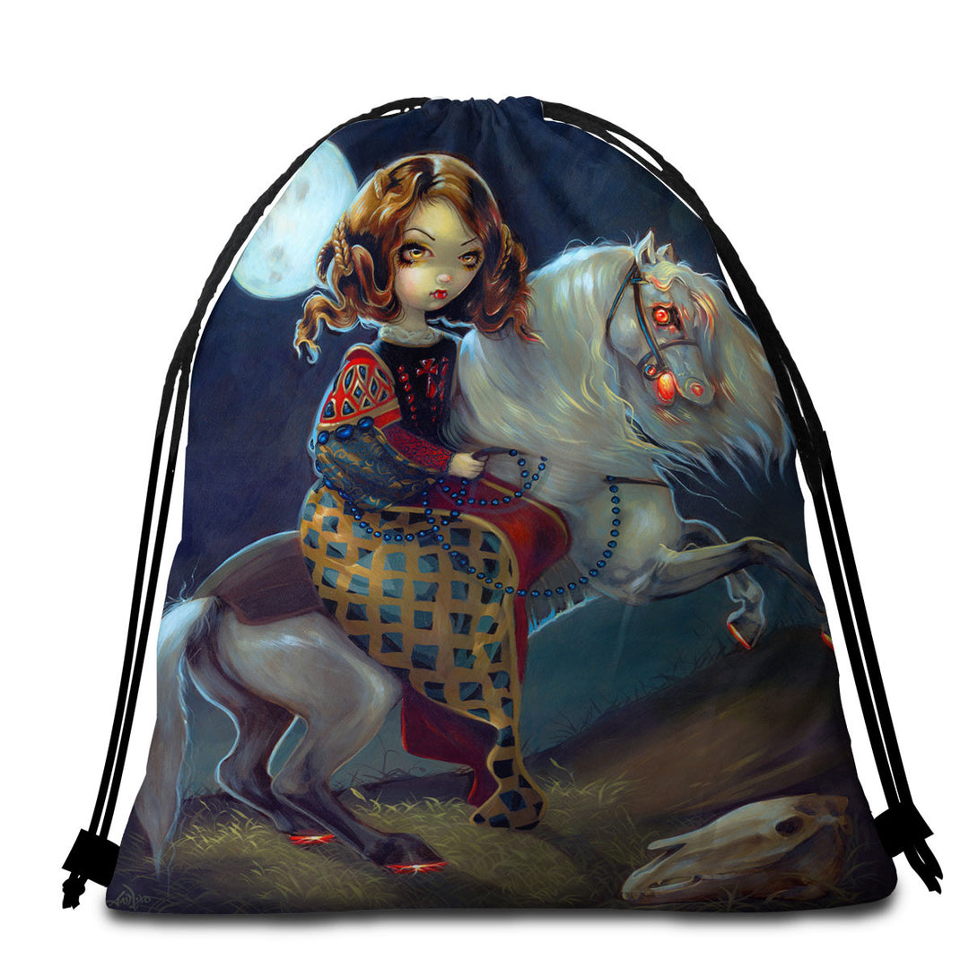 Unique Travel Beach Towel Vampire Maiden on Horse I Vampiri Notte a Cavalla