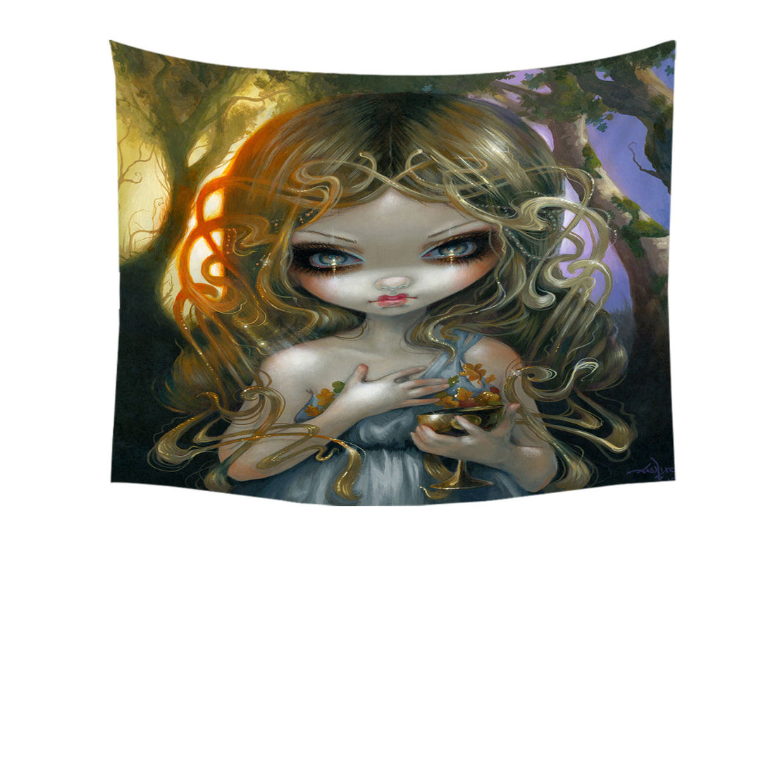 Unique Wall Decor Oaken Mead Magical Fairy Maiden with Witchy Chalice Tapestry