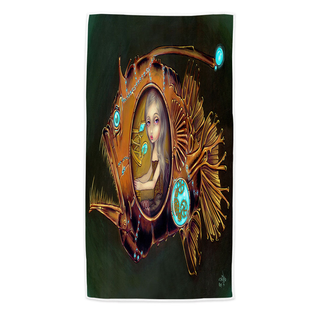 Unusual Beach Towels Steampunk Anglerfish Submarine Violet Eyed Girl