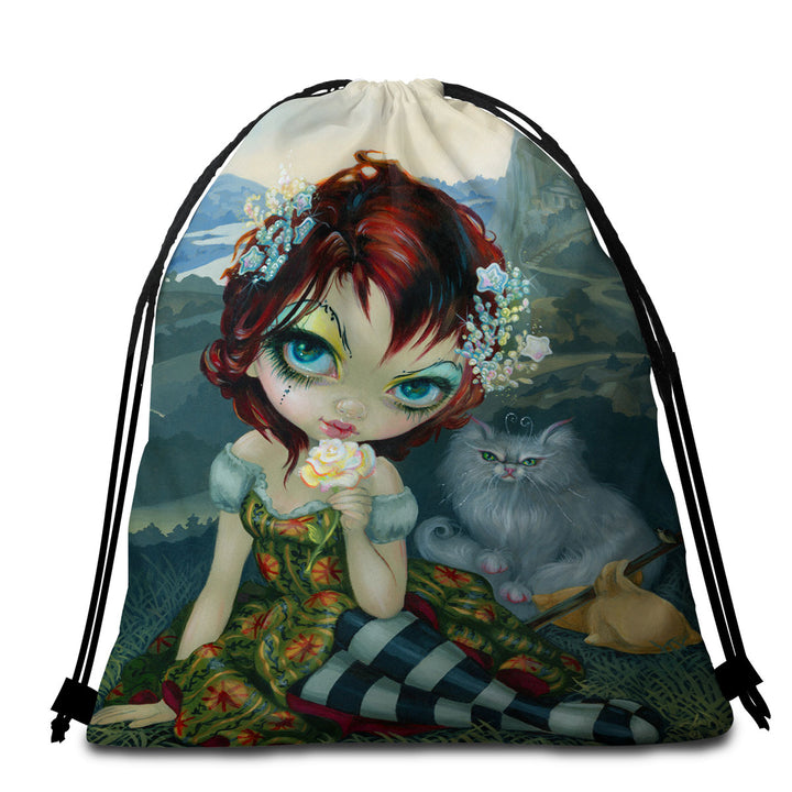 Unusual Beach Towels The Fool Card Beautiful Nomad and Her Cat