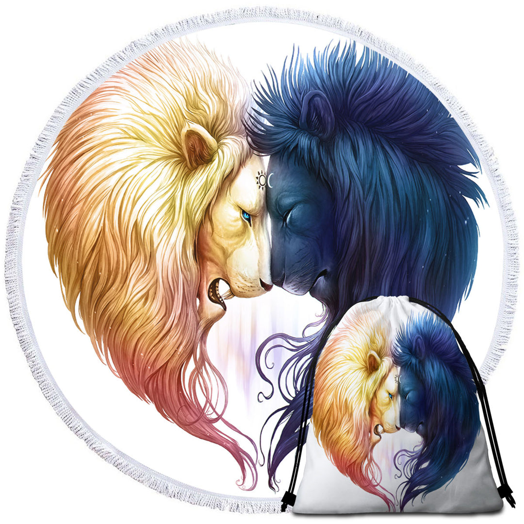 Unusual Beach Towels and Bags Set Day and Night Yin Yang Brotherhood Lions