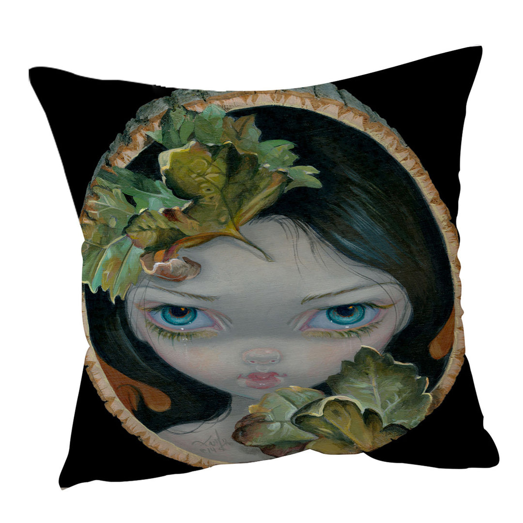 Unusual Cushion Covers Wood Sprite with Leaves Painted on Wooden Log