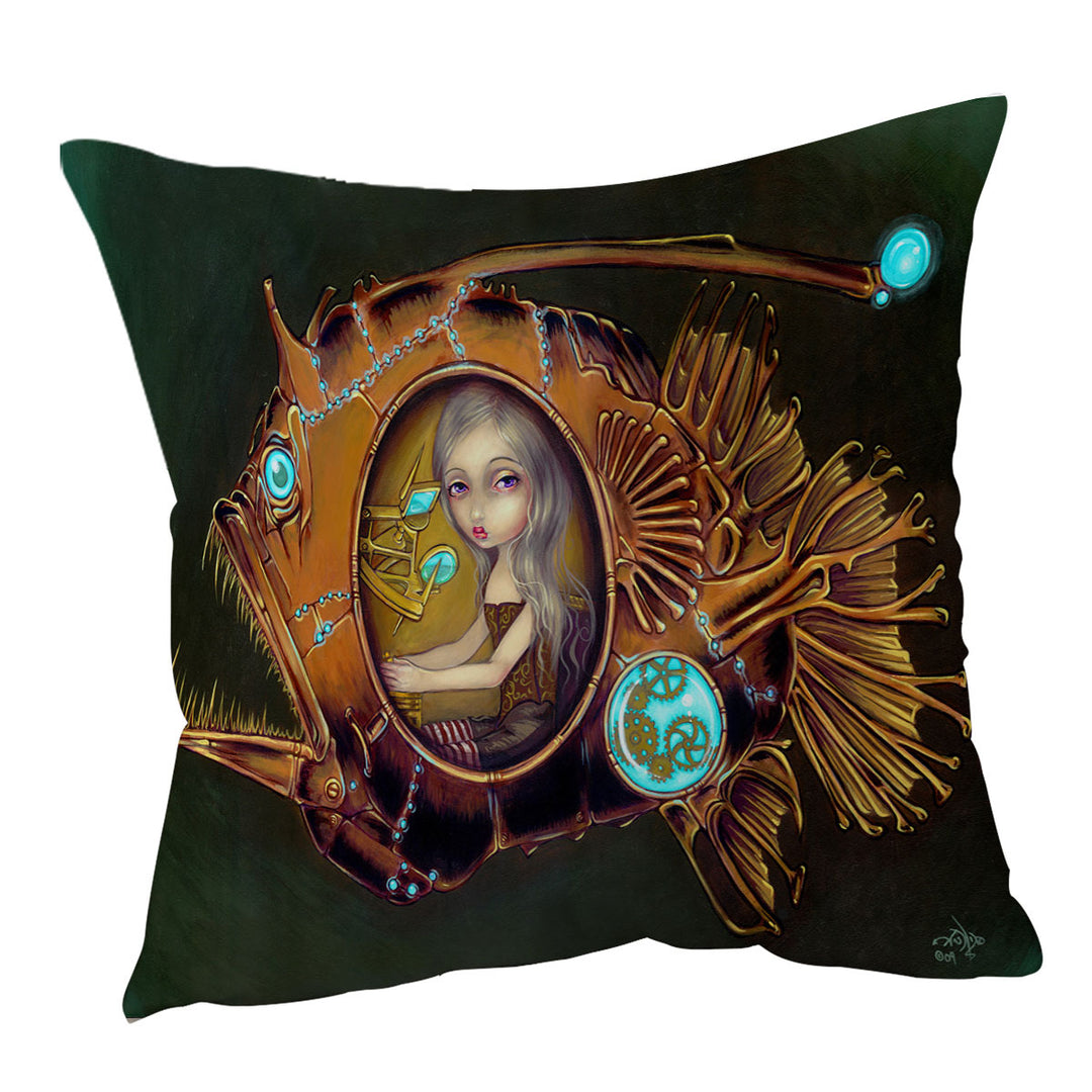 Unusual Cushions Covers Steampunk Anglerfish Submarine Violet Eyed Girl