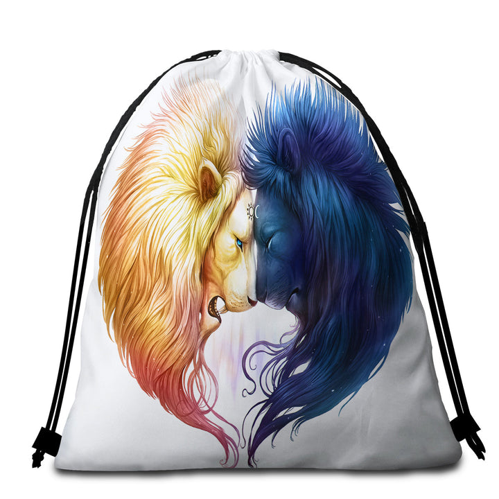 Unusual Travel Beach Towel Day and Night Yin Yang Brotherhood Lions