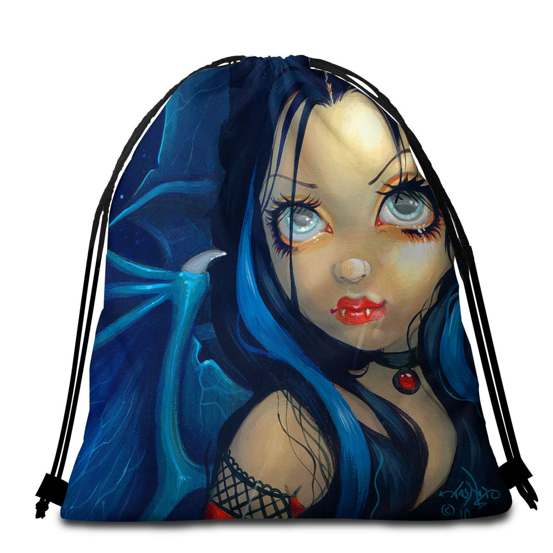 Vampire Beach Bags and Towels Faces of Faery _113 Vampire Dragon Winged Girl