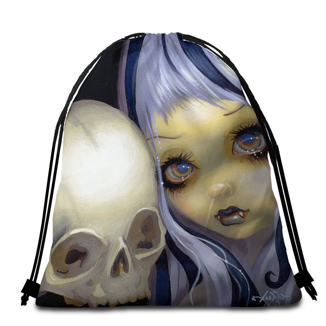 Vampire Girl Beach Towel Bags Faces of Faery _153 Vampire Girl and Scary Skull