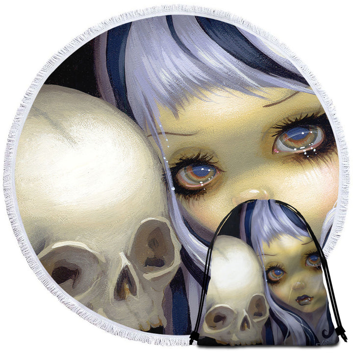 Vampire Girl Circle Beach Towel Faces of Faery _153 Vampire Girl and Scary Skull