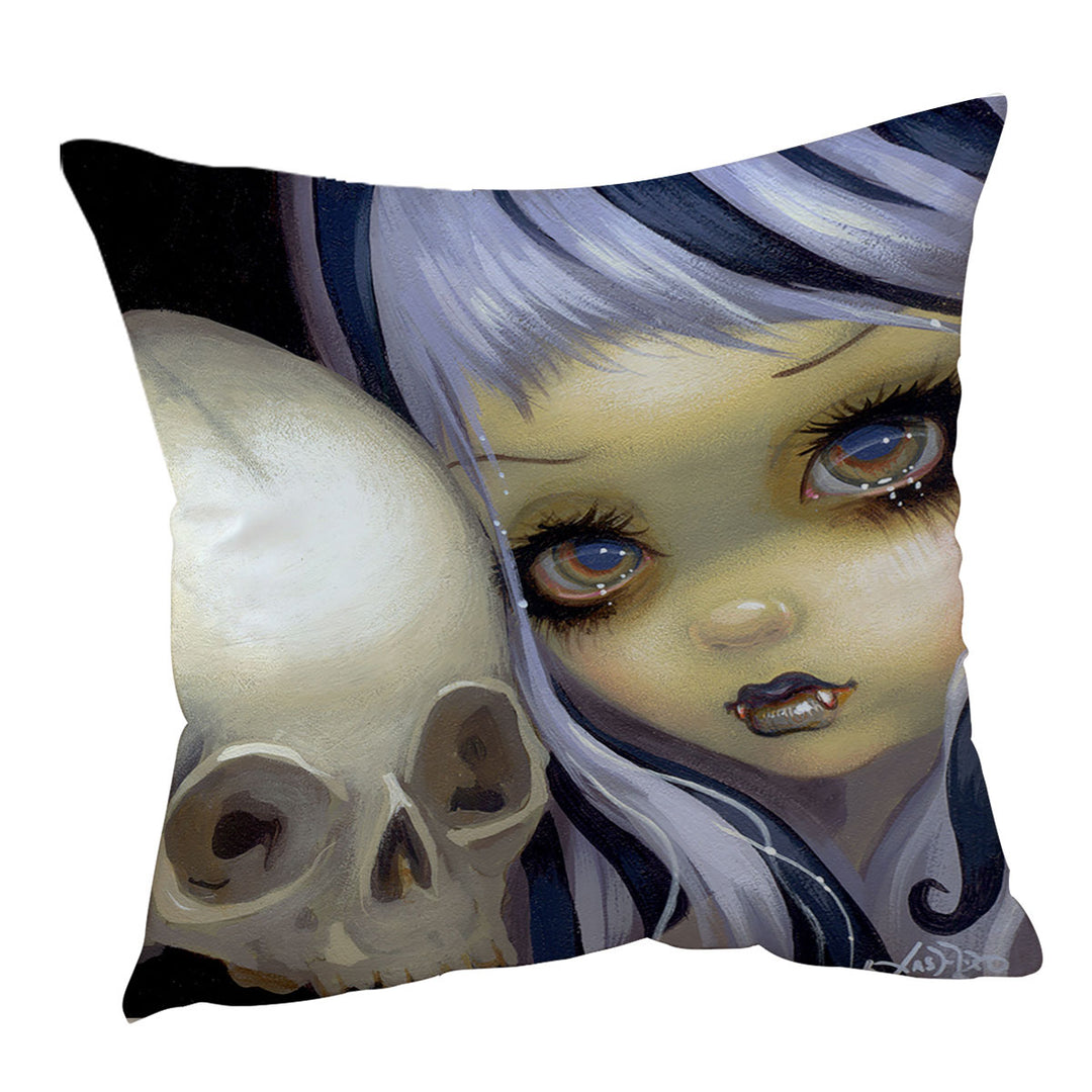 Vampire Girl Throw Pillows Faces of Faery _153 Vampire Girl and Scary Skull