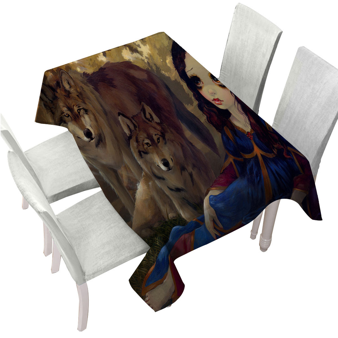 Vampire Girl and Wolves Dark Art I Vampiri I Lupi Tablecloths