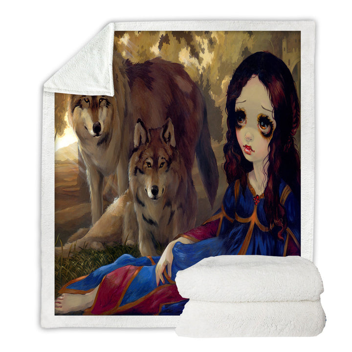 Vampire Sherpa Blanket with Girl and Wolves Dark Art I Vampiri I Lupi