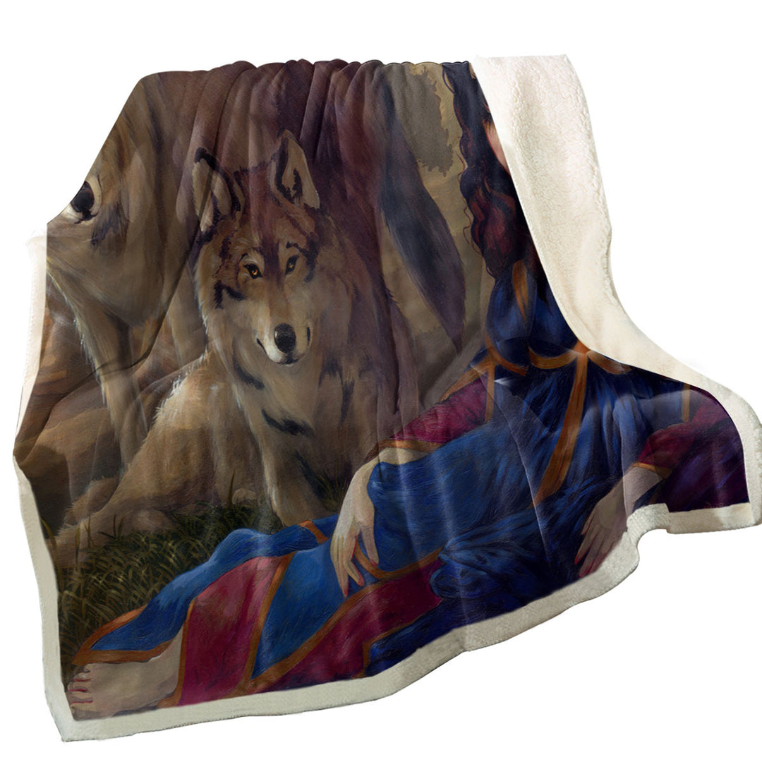 Vampire Sofa Blankets with Girl and Wolves Dark Art I Vampiri I Lupi