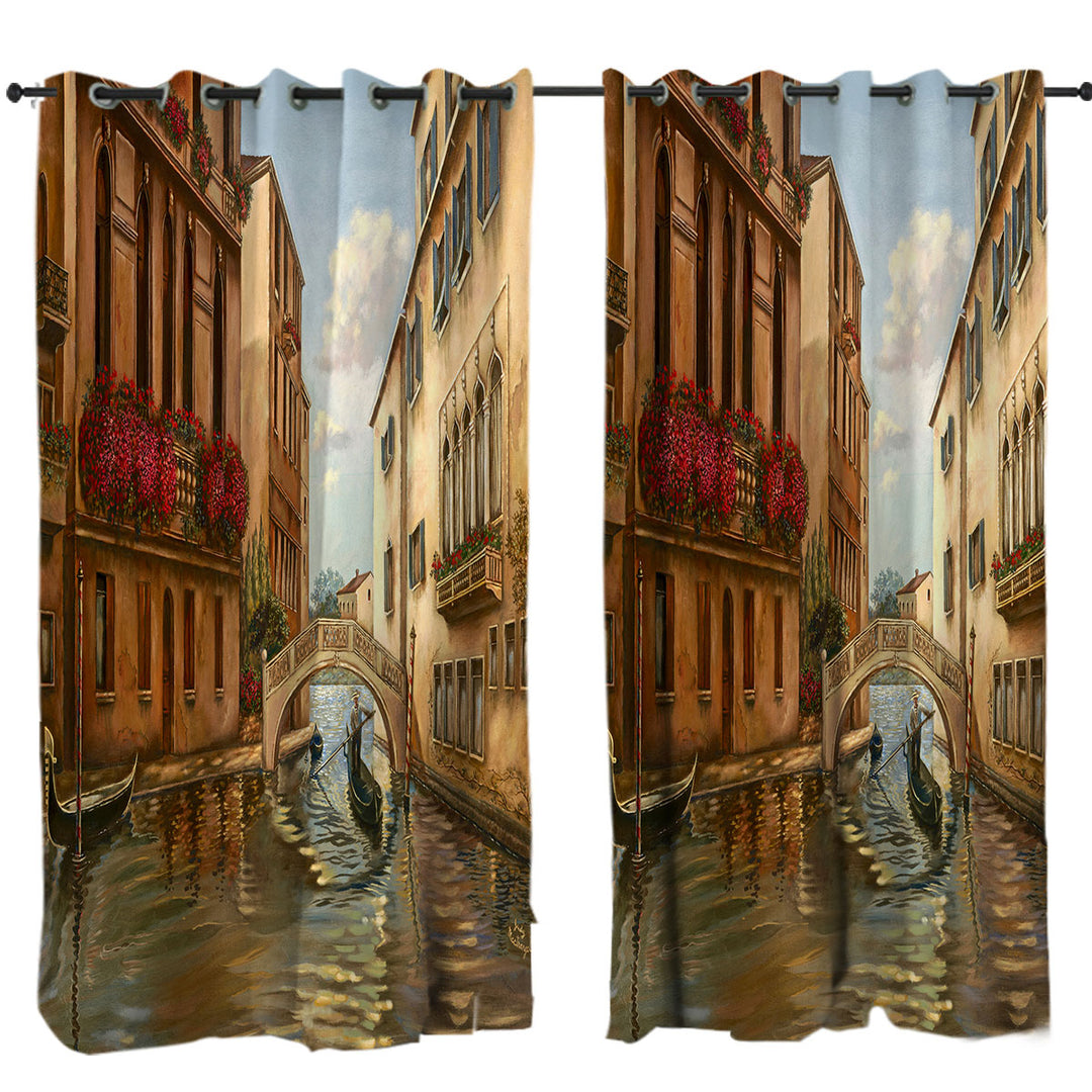 Venetian City Canal and Gondola Art Painting Curtains