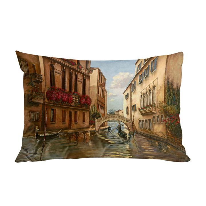 Venetian City Canal and Gondola Art Painting Pillowcase