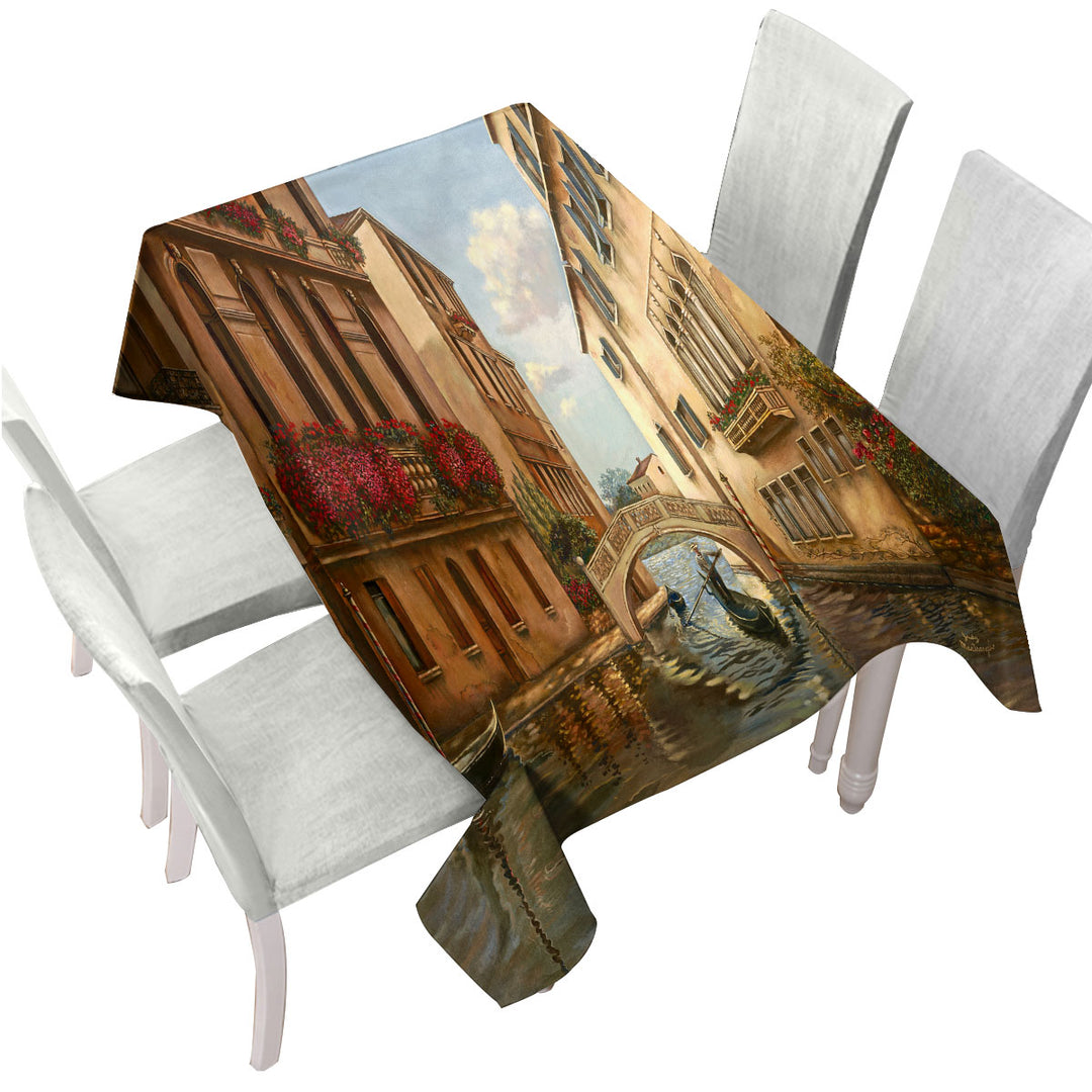 Venetian City Canal and Gondola Art Painting Tablecloths