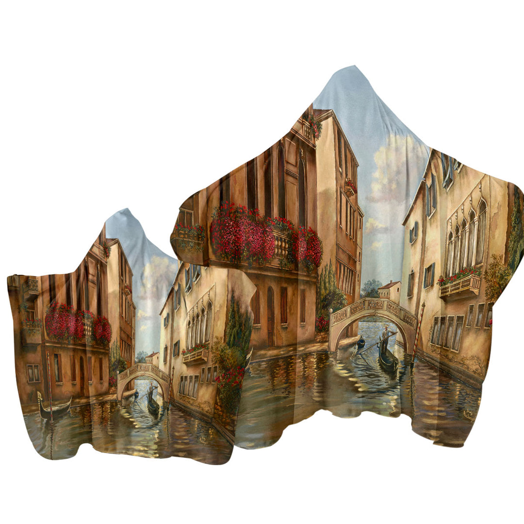 Venetian City Canal and Gondola Art Painting Towel Hoodie