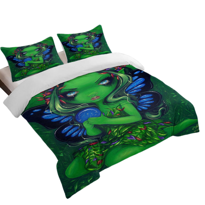 Verdant Green Forest Fairy Duvet Cover