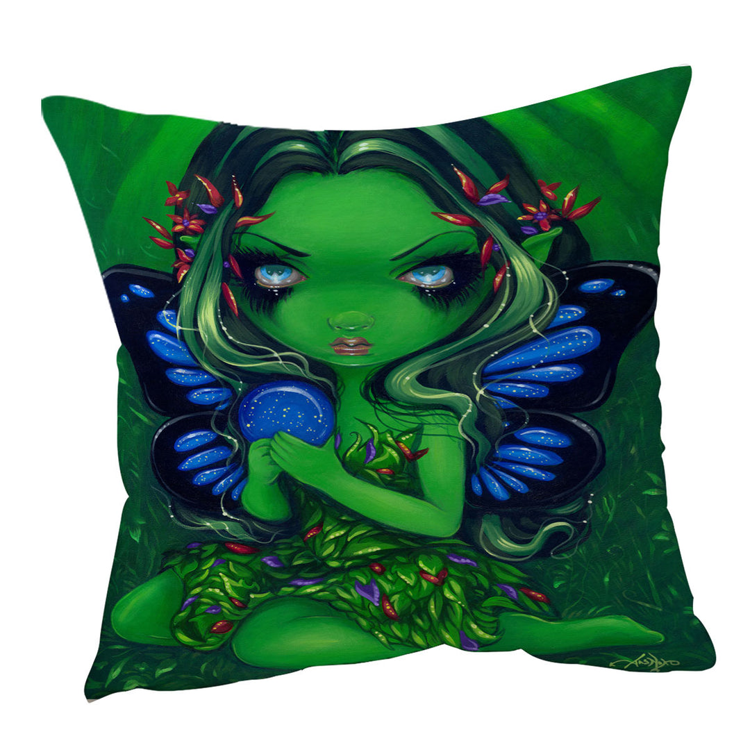 Verdant Green Forest Fairy Throw Pillow Cover