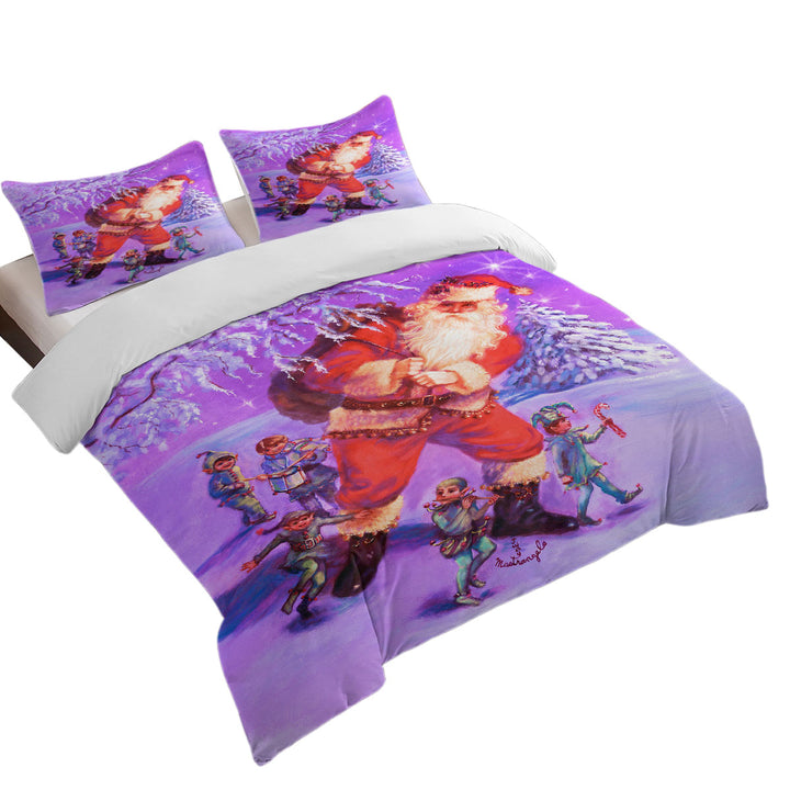 Vintage Christmas Painting Santa and Elves Duvet Covers