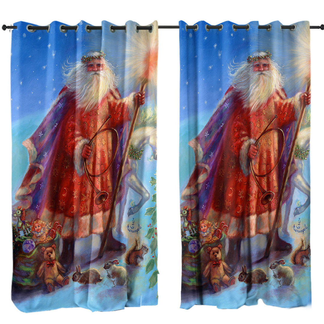 Vintage Christmas Painting Santa and Unicorn Curtains