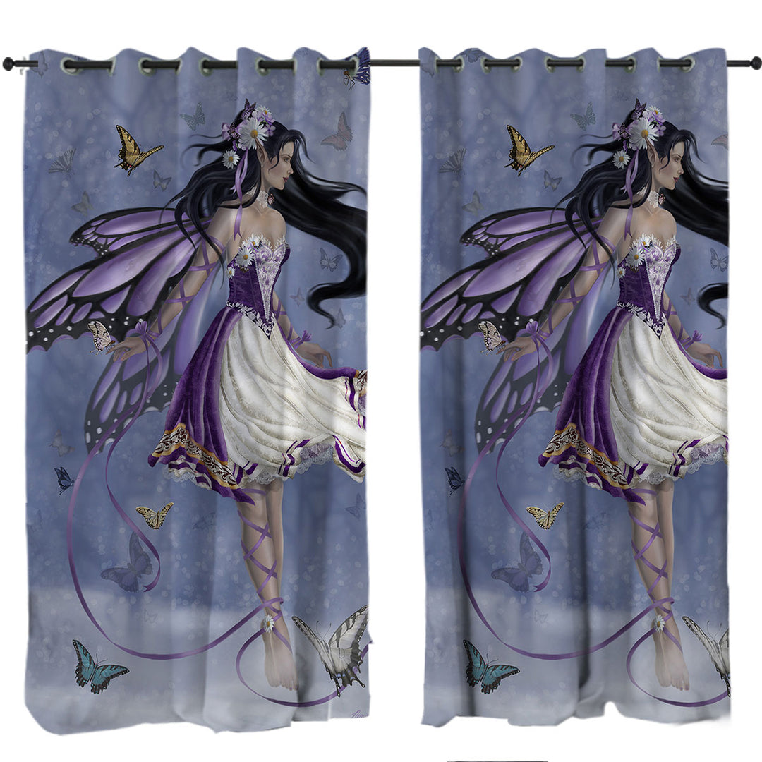 Violet Melody Purple Butterfly Fairy Girl Curtains for Bedroom