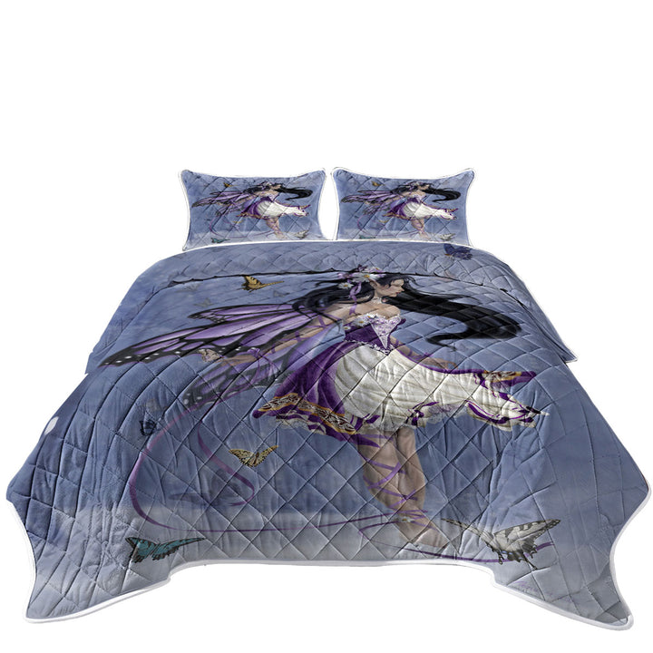 Violet Melody Purple Butterfly Fairy Girl Quilts for Beds