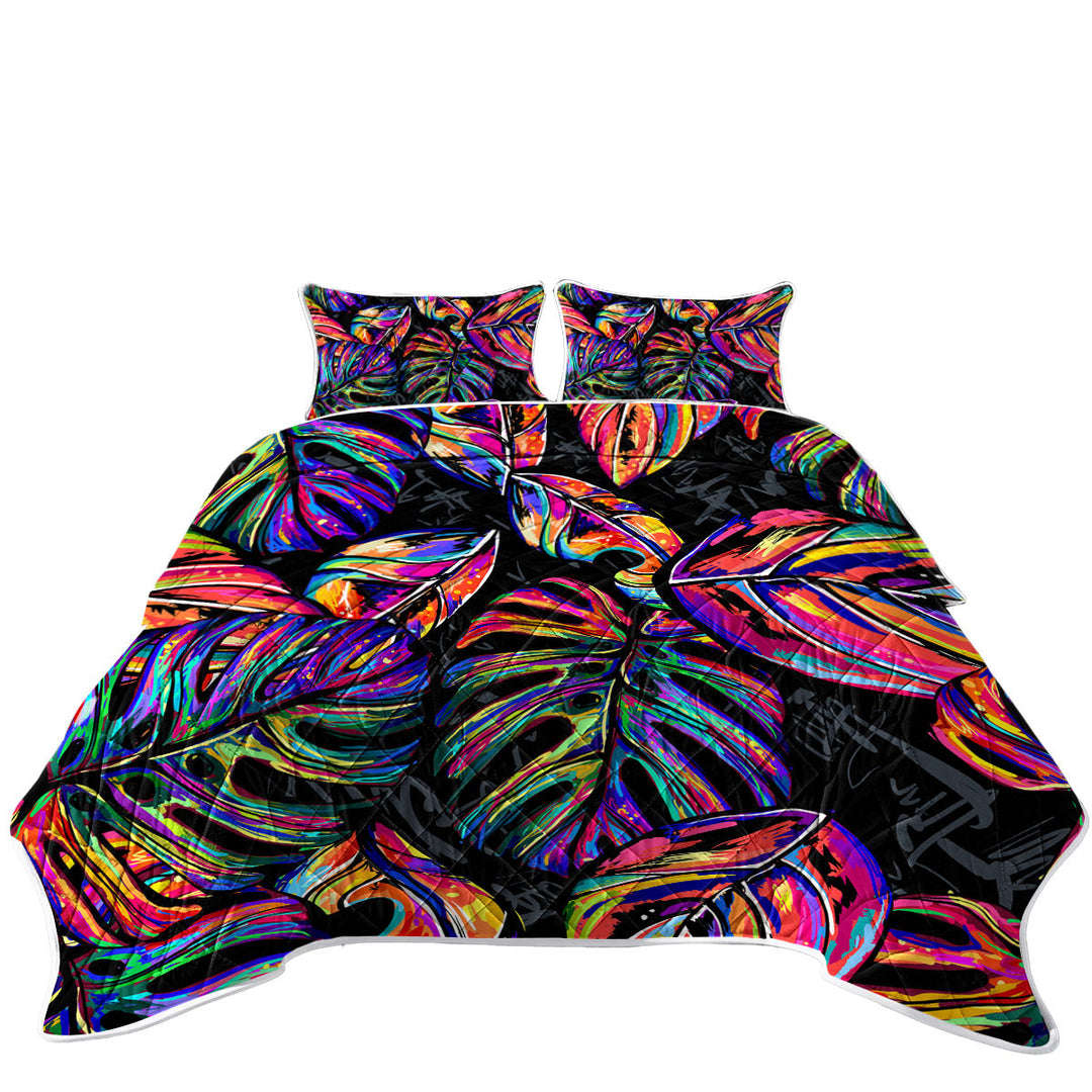 Vivid Colorful Tropical Leaves Coverlet