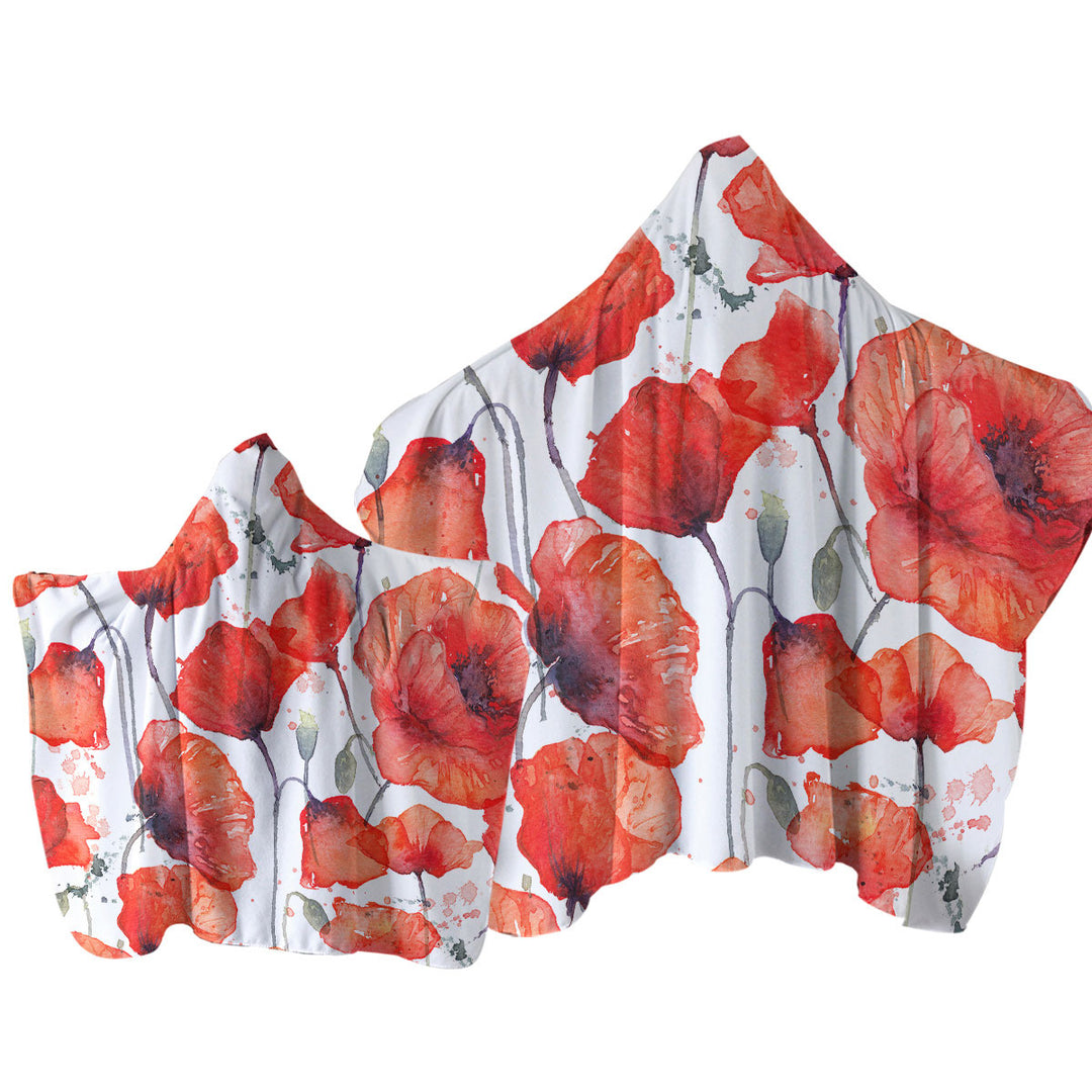 Vivid Red Poppy Flowers Towel Hoodie