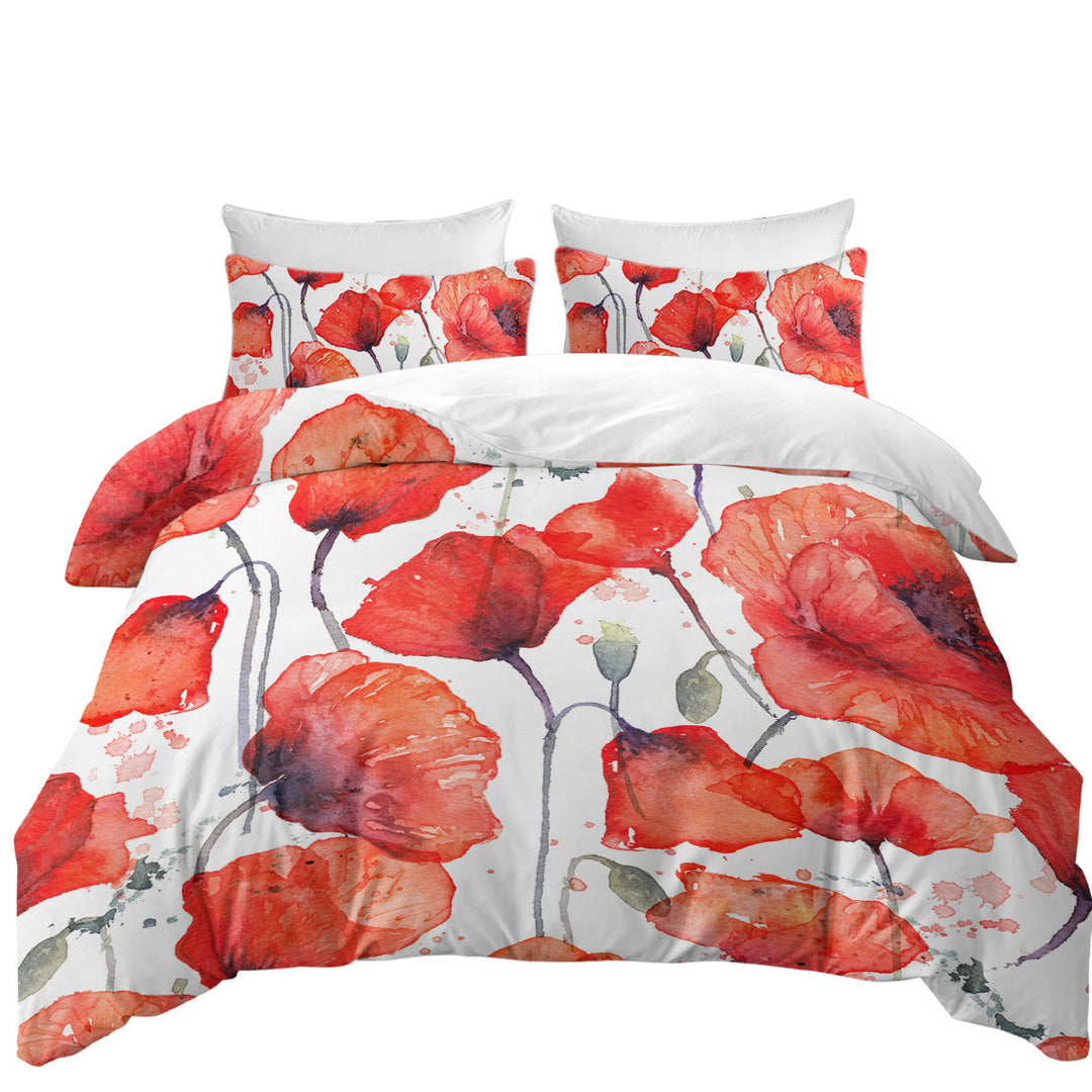 Vivid Red Poppy Flowers Twin xl Duvet Covers