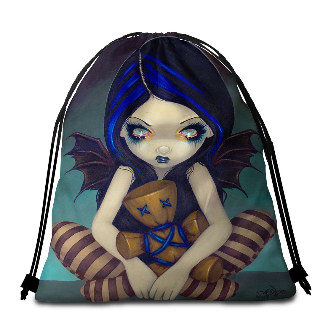 Voodoo in Blue Gothic Angel with a Voodoo Doll Beach Towels and Bags Set