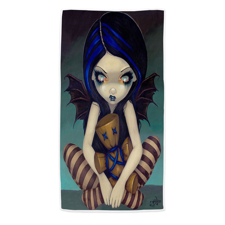 Voodoo in Blue Gothic Angel with a Voodoo Doll Beach Towels