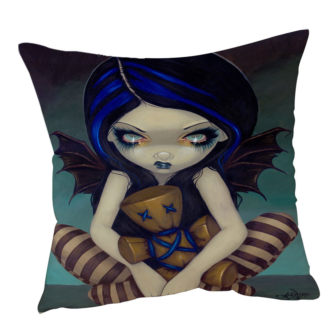 Voodoo in Blue Gothic Angel with a Voodoo Doll Cushion Cover