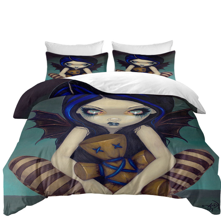 Voodoo in Blue Gothic Angel with a Voodoo Doll King Duvet Cover set