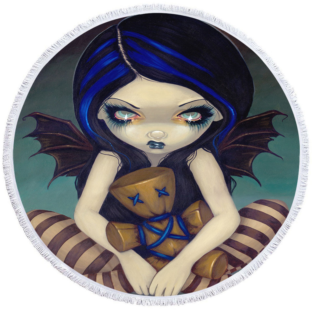 Voodoo in Blue Gothic Angel with a Voodoo Doll Round Towel