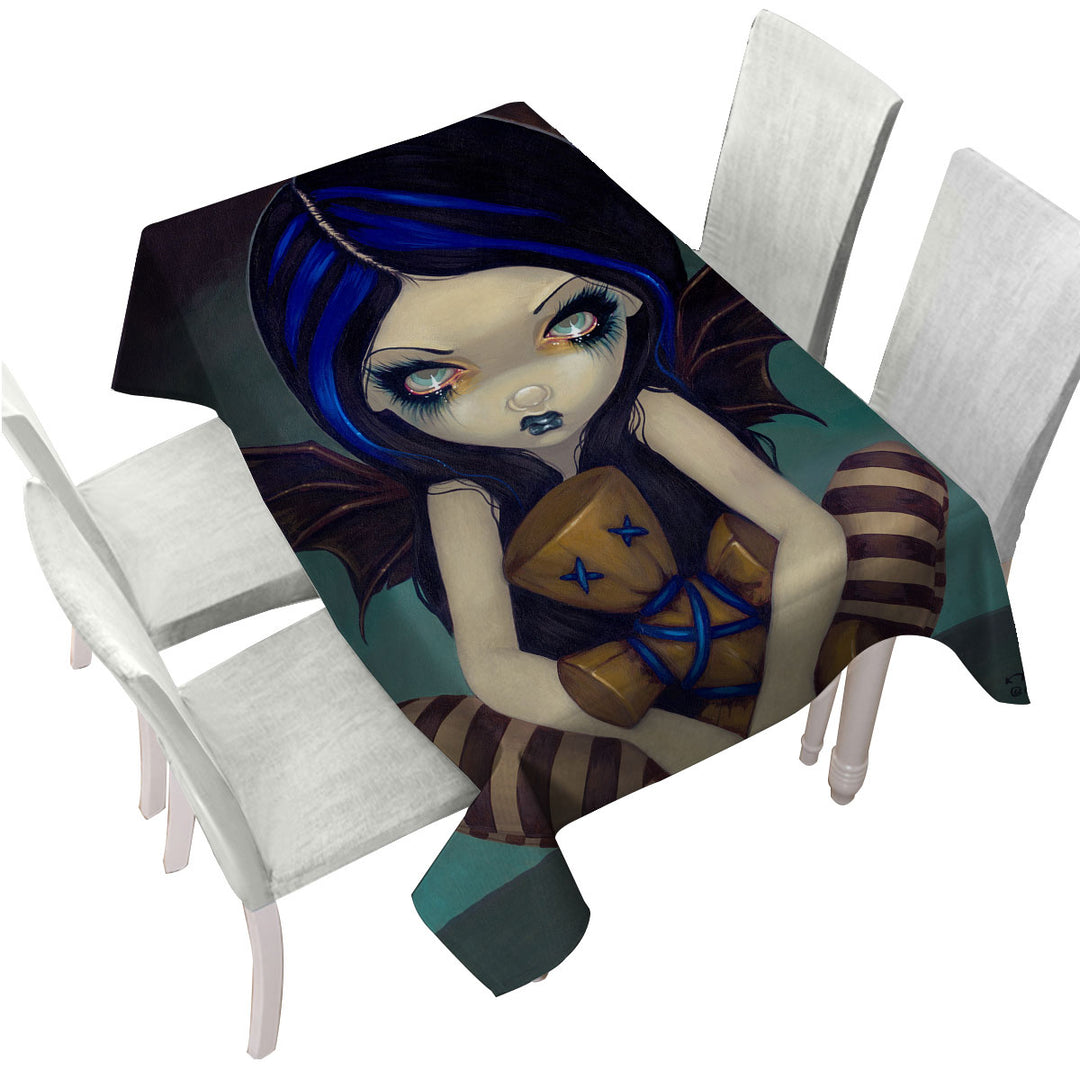 Voodoo in Blue Gothic Angel with a Voodoo Doll Table Cover