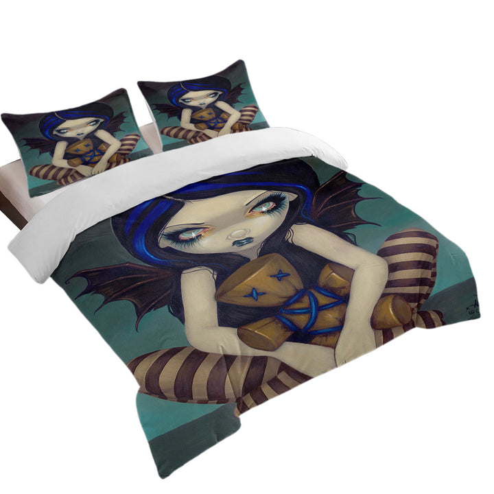 Voodoo in Blue Gothic Angel with a Voodoo Doll full Size Duvet Cover