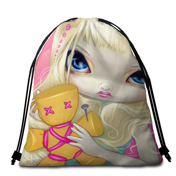 Voodoo in Pink Cute Innocent Girl with a Voodoo Doll Beach Towel Bags