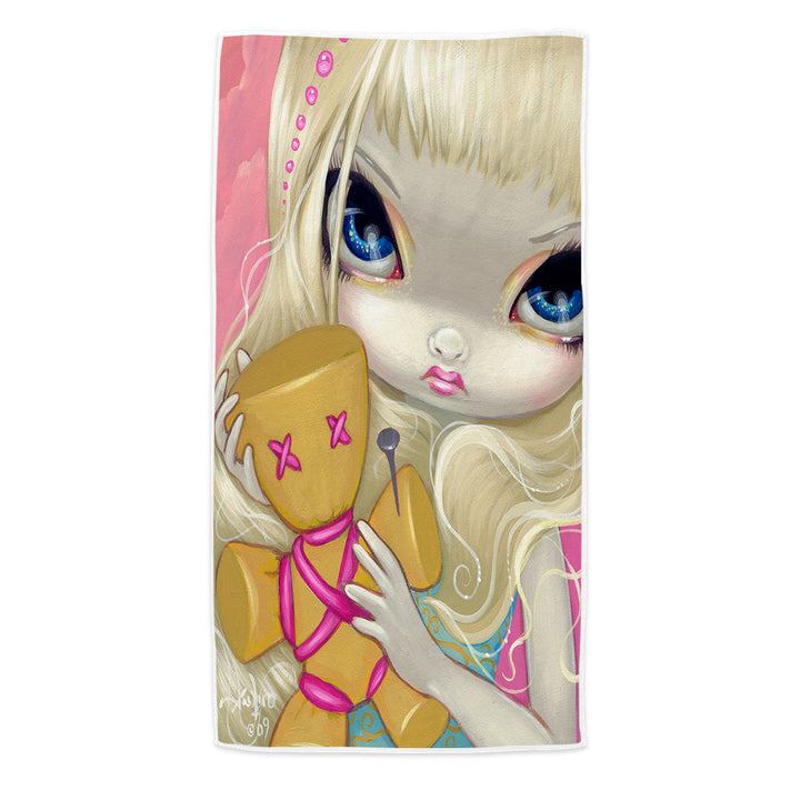 Voodoo in Pink Cute Innocent Girl with a Voodoo Doll Beach Towel