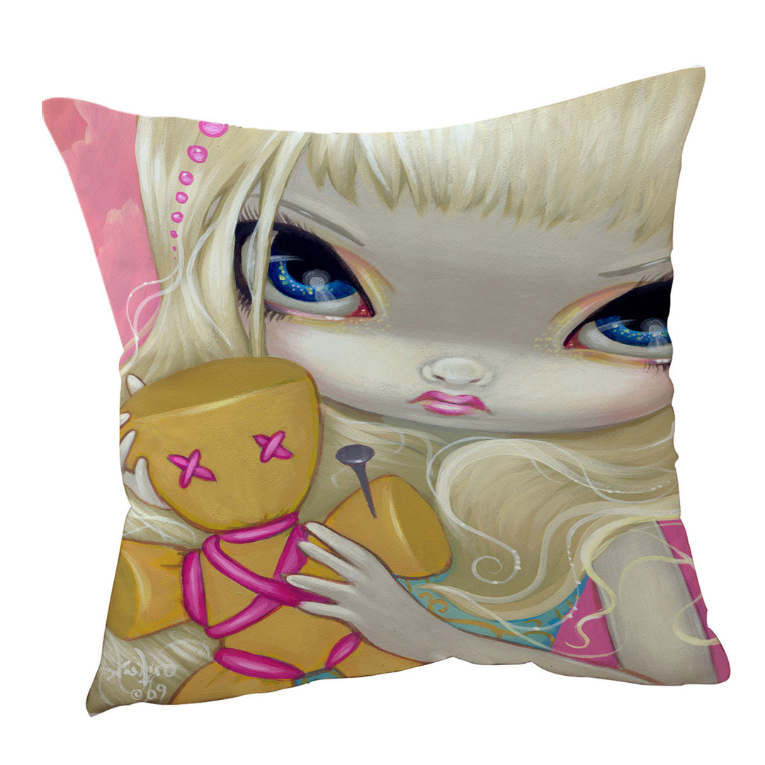 Voodoo in Pink Cute Innocent Girl with a Voodoo Doll Cushion Covers