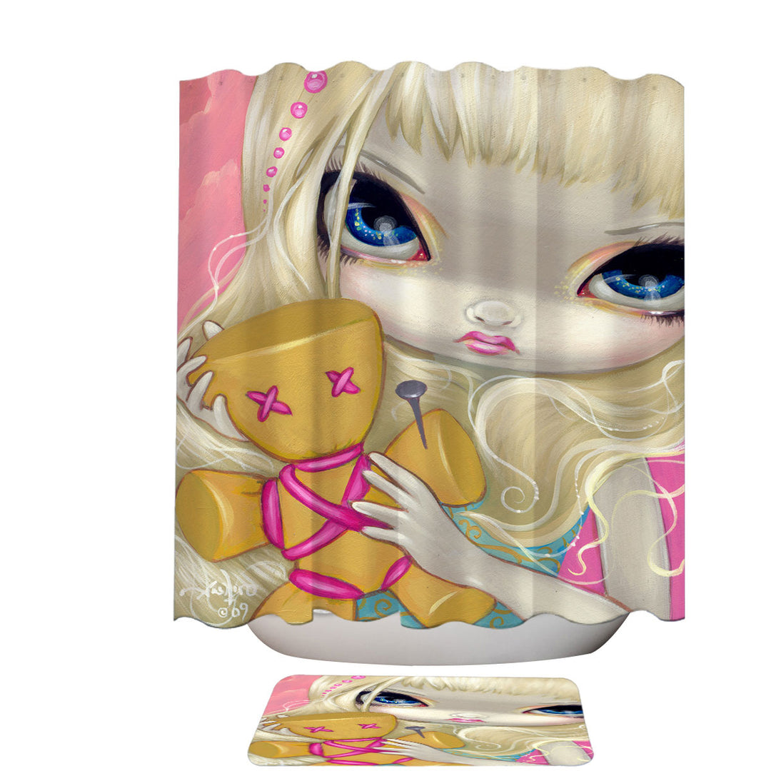 Voodoo in Pink Cute Innocent Girl with a Voodoo Doll Shower Curtains