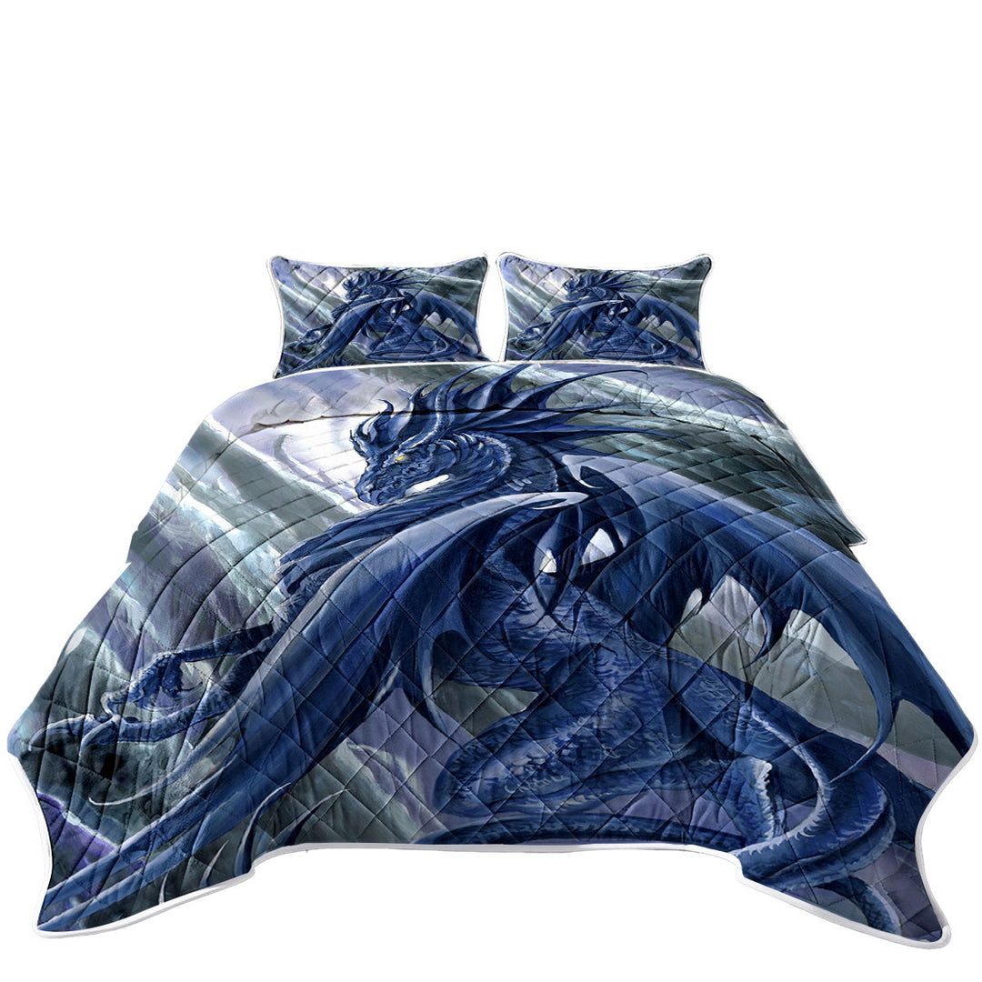 Vortex Painted Blue Dragon Twin Quilt