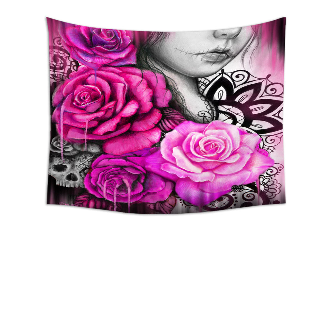 Wall Decor Entrap Hot Pink Roses Gothic Girl Tapestry