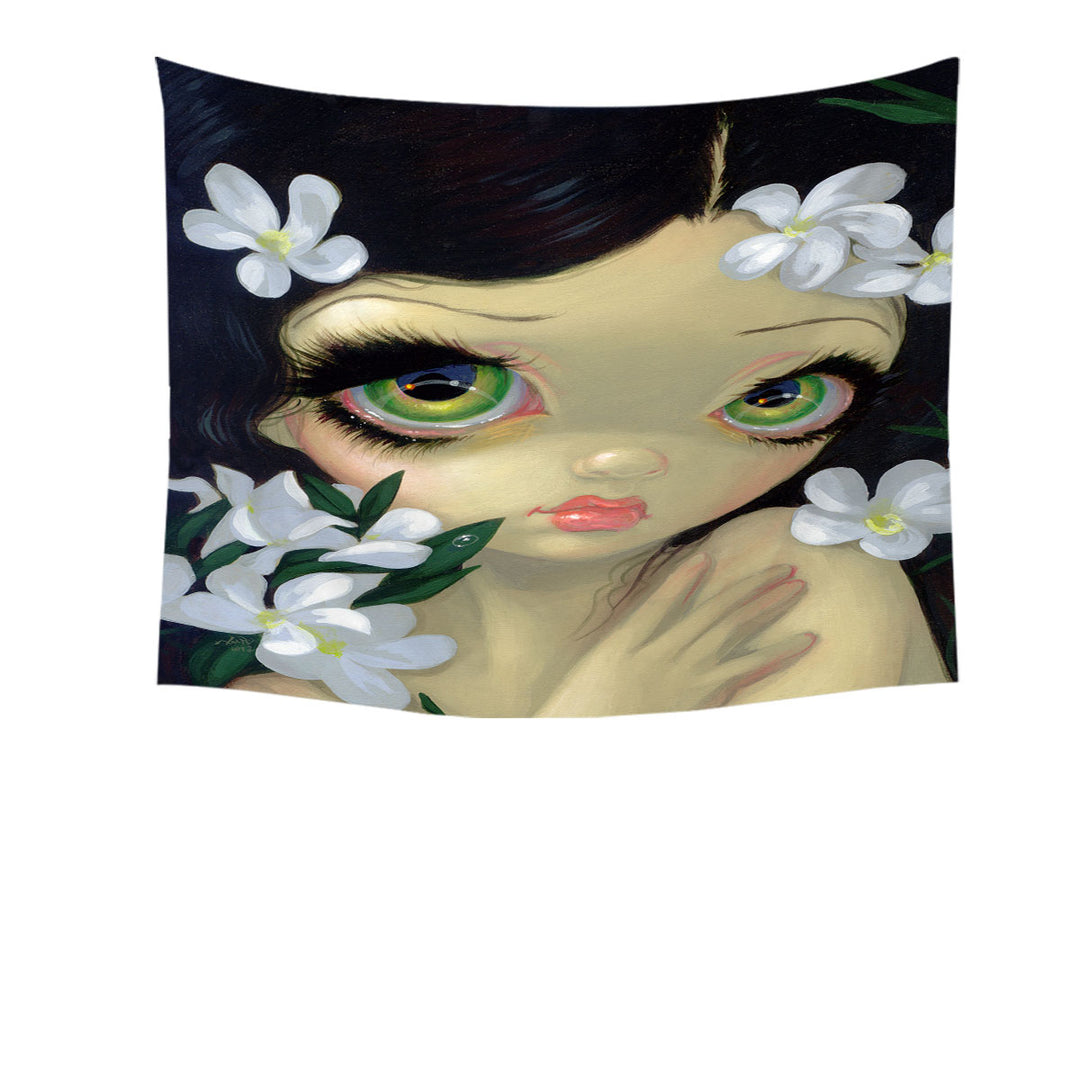 Wall Decor Tapestries with Poisonous Beauties White Oleander Girl and Flowers