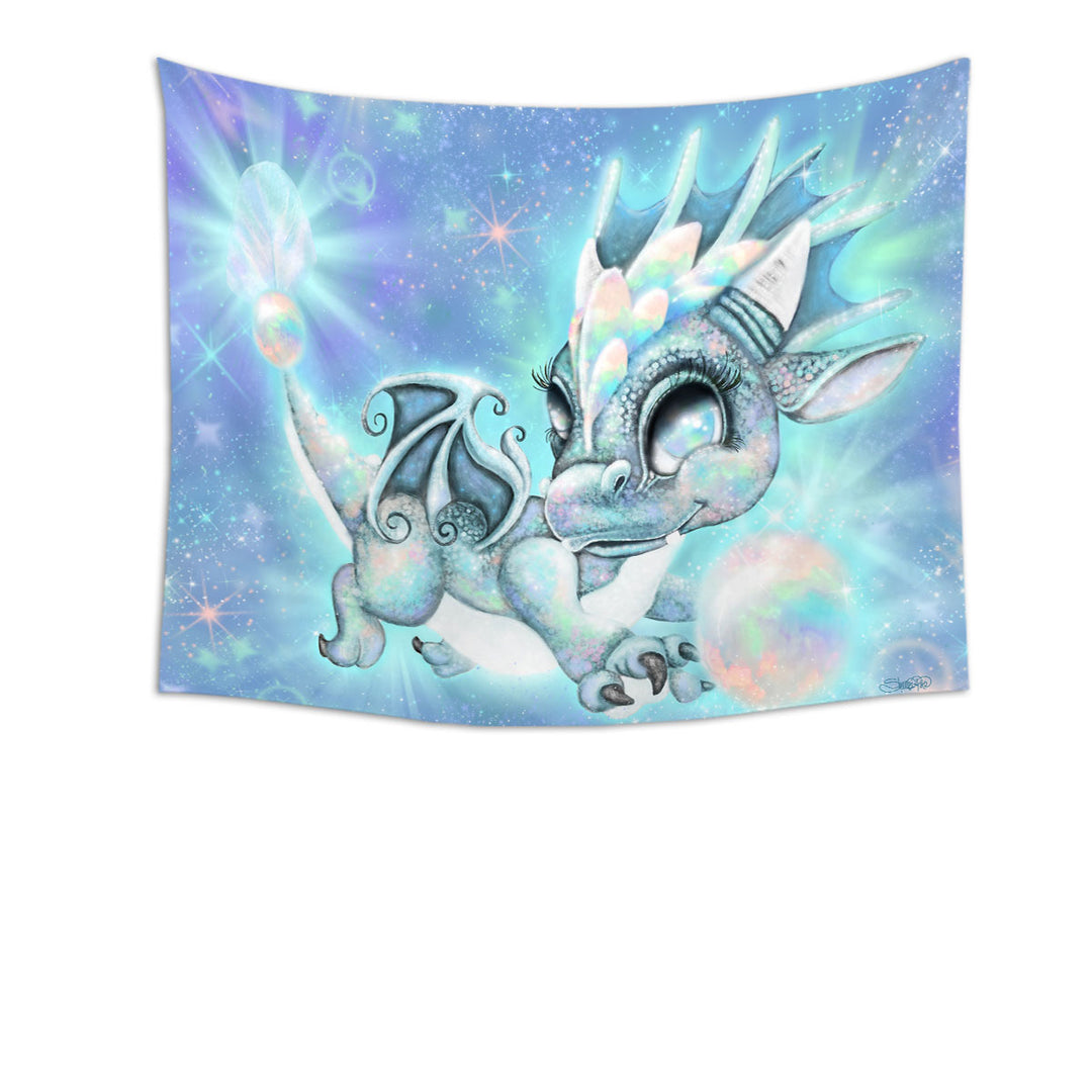 Wall Decor of Cute Gift October Opal Birthstone Lil Dragon Tapestry