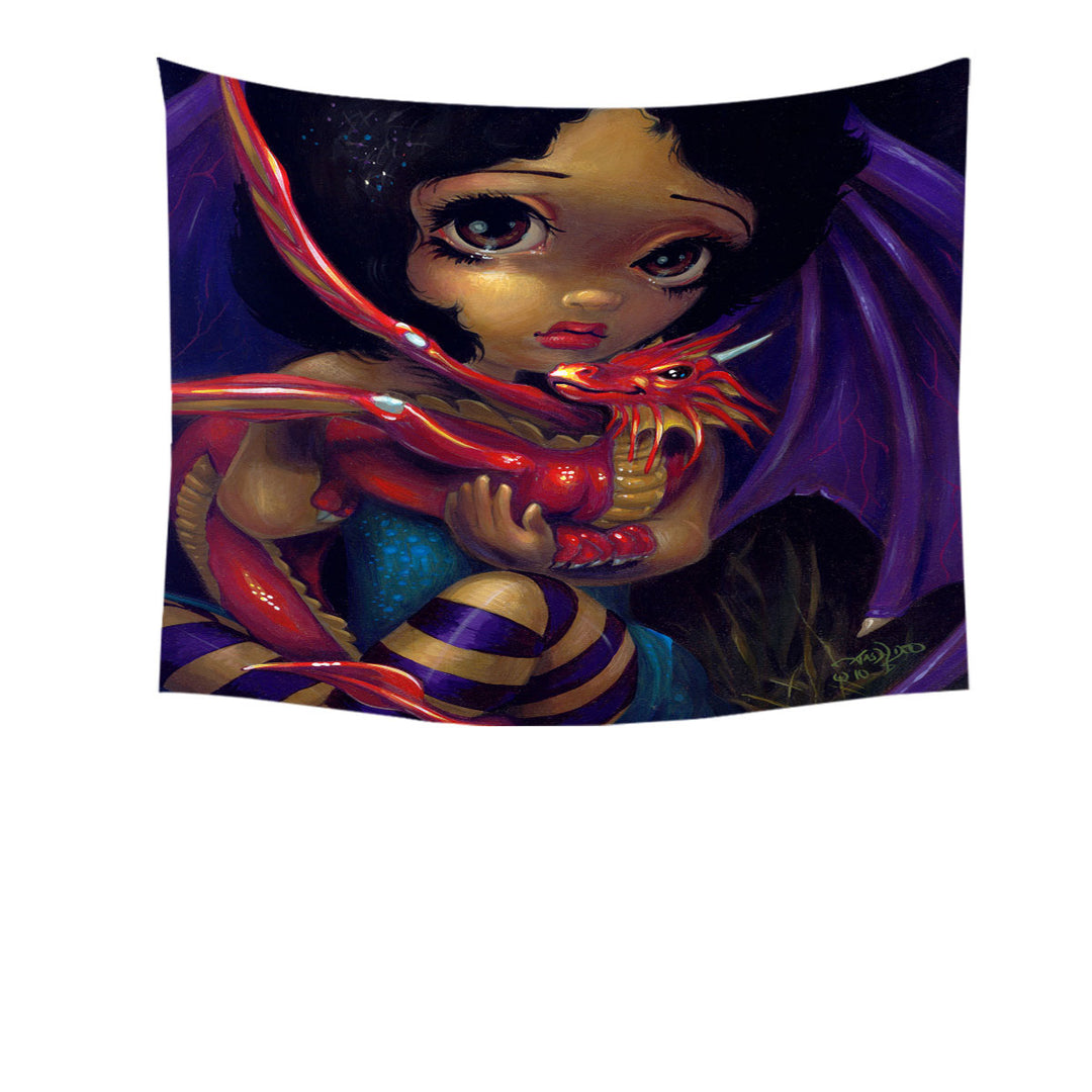 Wall Decor with Darling Dragonling Fairy and Red Baby Dragon Tapestry