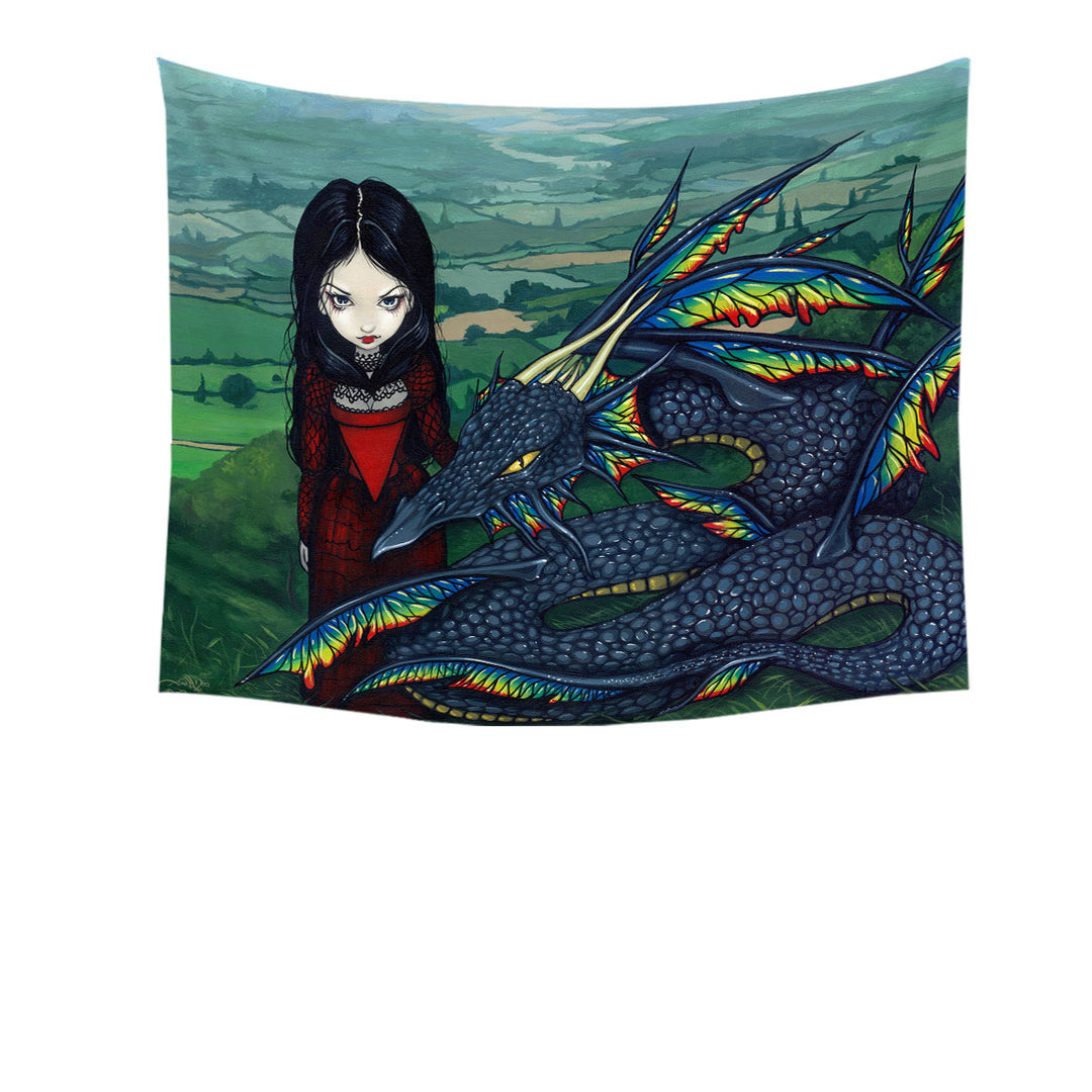 Wall Decor with Dragon D_arc en ciel Gothic Maiden Rainbow Dragon Tapestry